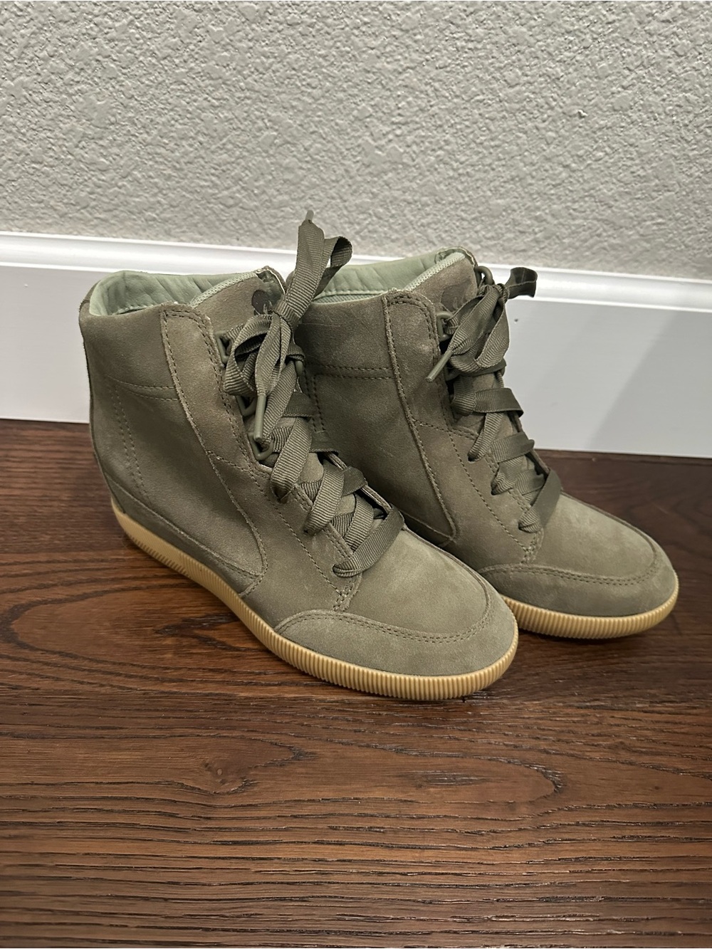 Sorel Olive Green Wedge High-Top Sneakers